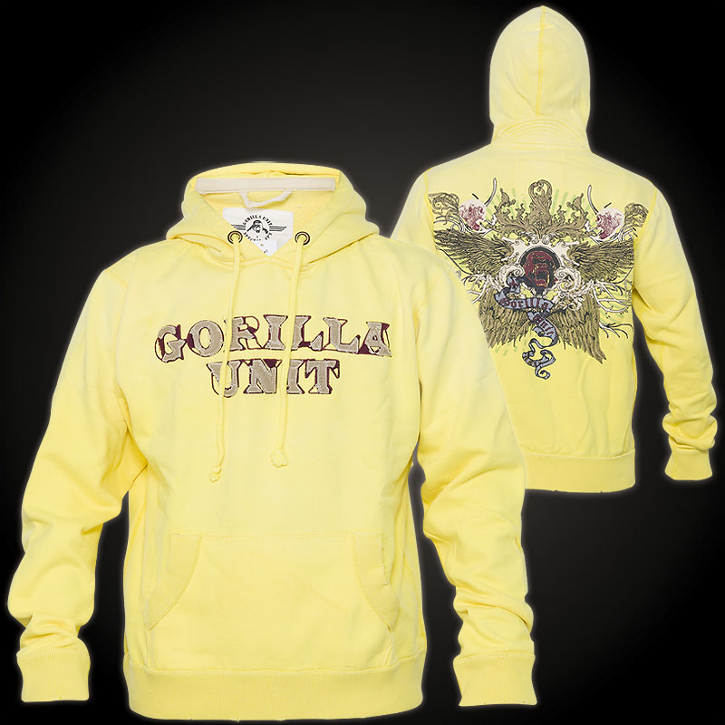 Gorilla Unit Star Hoody Gelbes Sweatshirt Mit Kapuze Logo Stickerei Patch Un