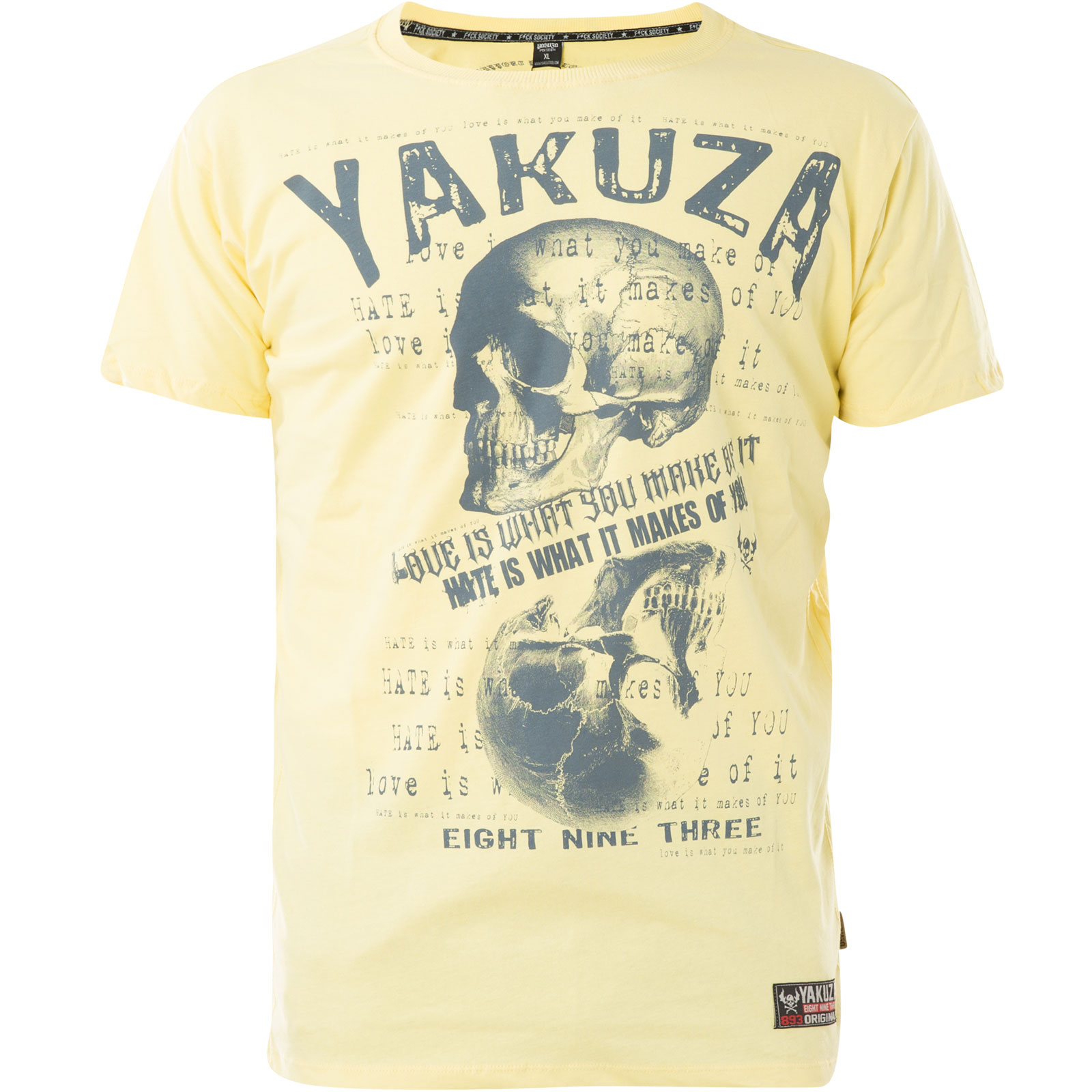Yakuza T Shirt Love Hate Tsb Print Mit Totenkopfen Und Schriftzugen